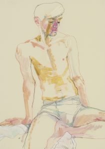Andrew (Sitting, One Leg Folded – In Blue Shorts), 2019
